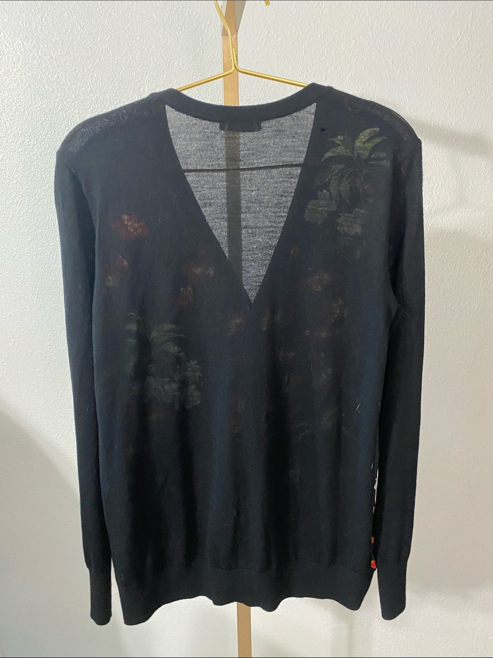 EQUIPMENT FEMME- black silk cardigan with floral print- small- NWT- *flaw - Picture 6 of 8
